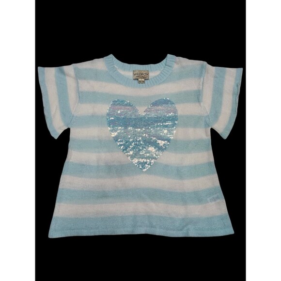 Wildfox White Label Striped Sequin Heart Short Sleeve Sweater Size Small S Blue - Picture 2 of 12